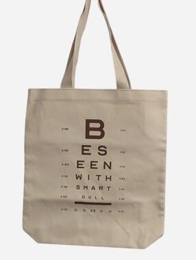 Full Size Canvas Tote Bag with Eye Chart Print  - Cream And Brown Lettering